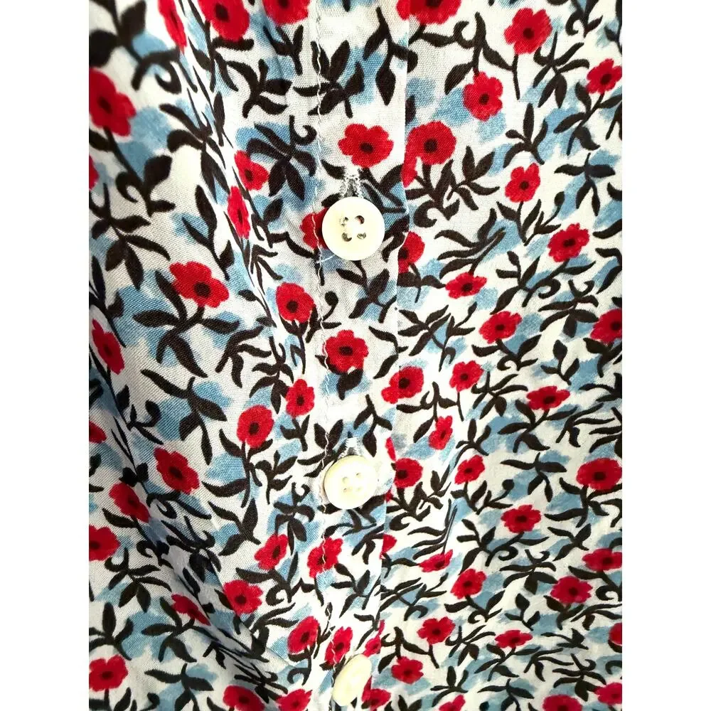 J. Crew Poppy Crepe de Chine Top Skirt Set Floral Blue Red Size Small